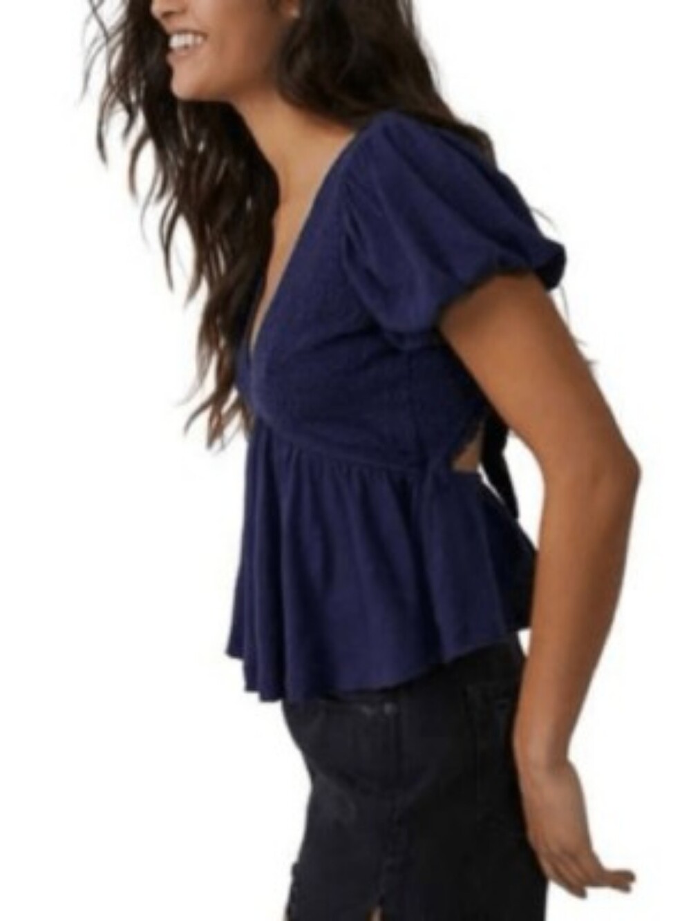 NWOT **Free People** Charlotte Smocked Open Back Top. Size S - Picture 2 of 11